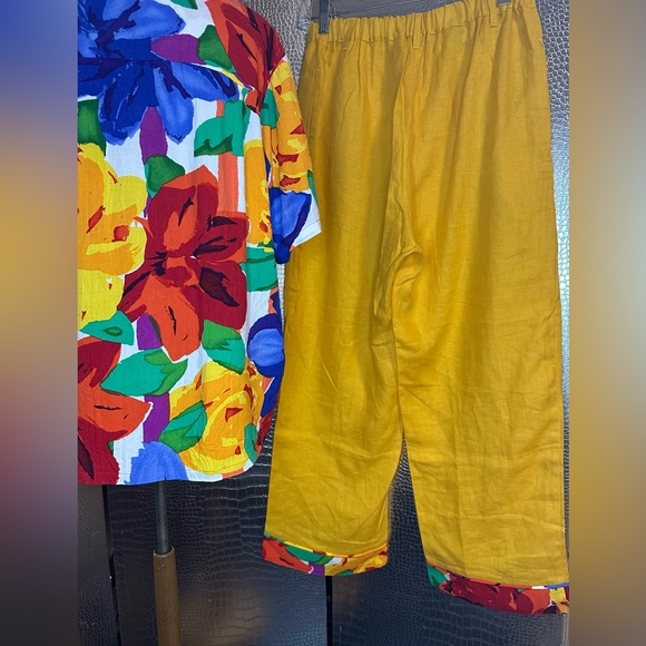 Jams World Vintage Women's Floral Button Up Short Sleeve Shirt Matching Pants - Picture 6 of 8